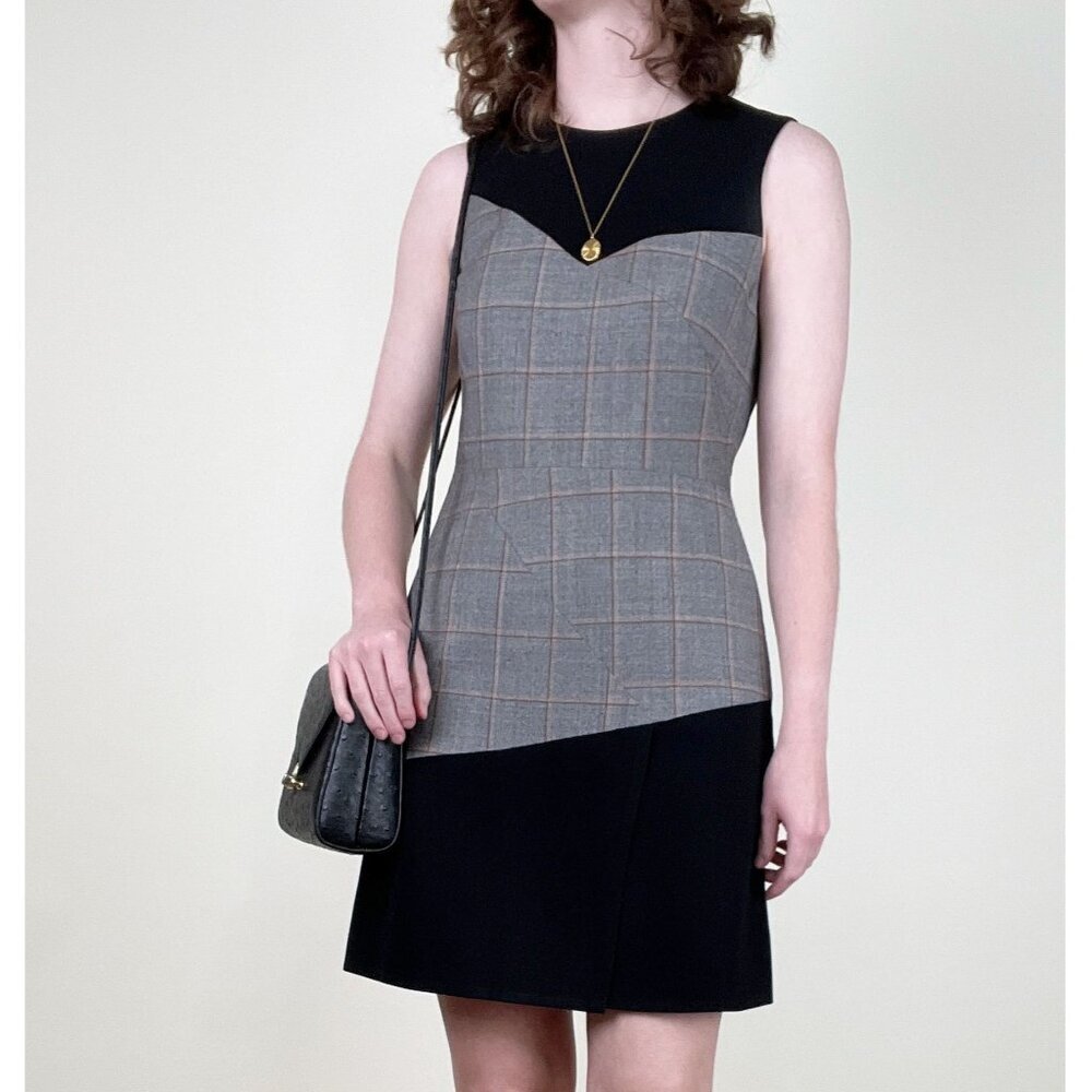 Sleeveless Plaid Panel Mini Dress in Gray and Black